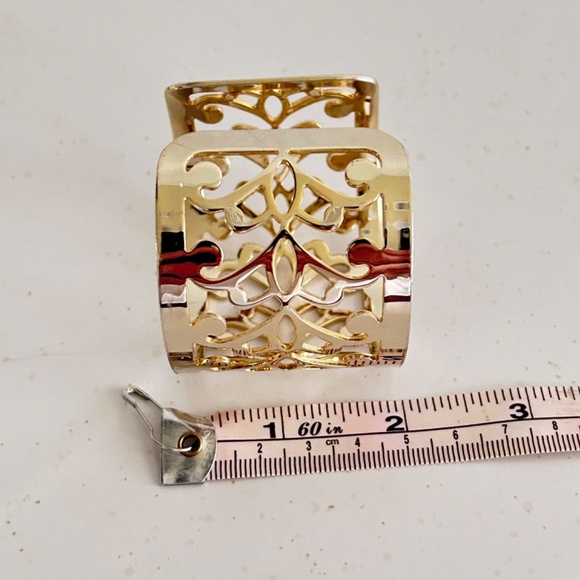 Filigree Cut Out Statement Wide Large Cuff Metal Bangle Bracelet Gold Tone - Picture 8 of 8